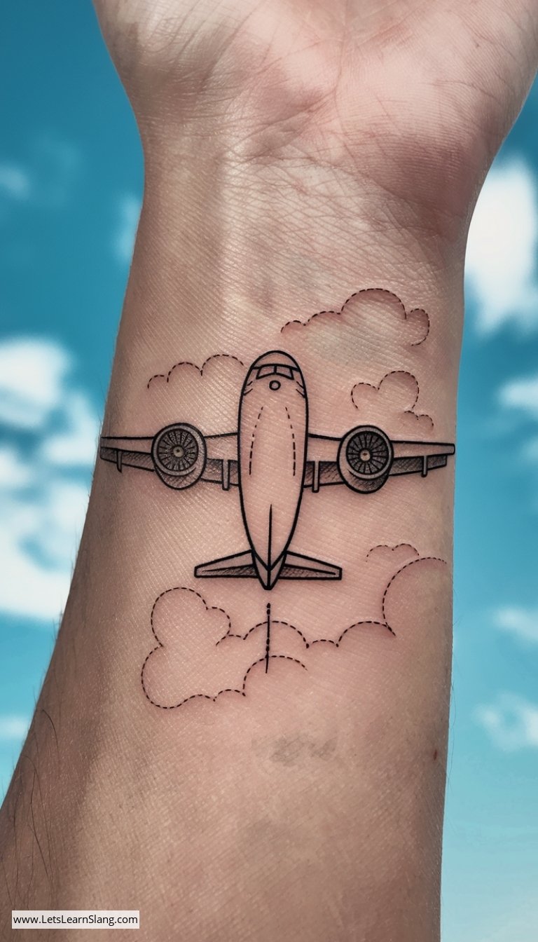 Minimalist Twin-Engine Plane Wrist Tattoo
