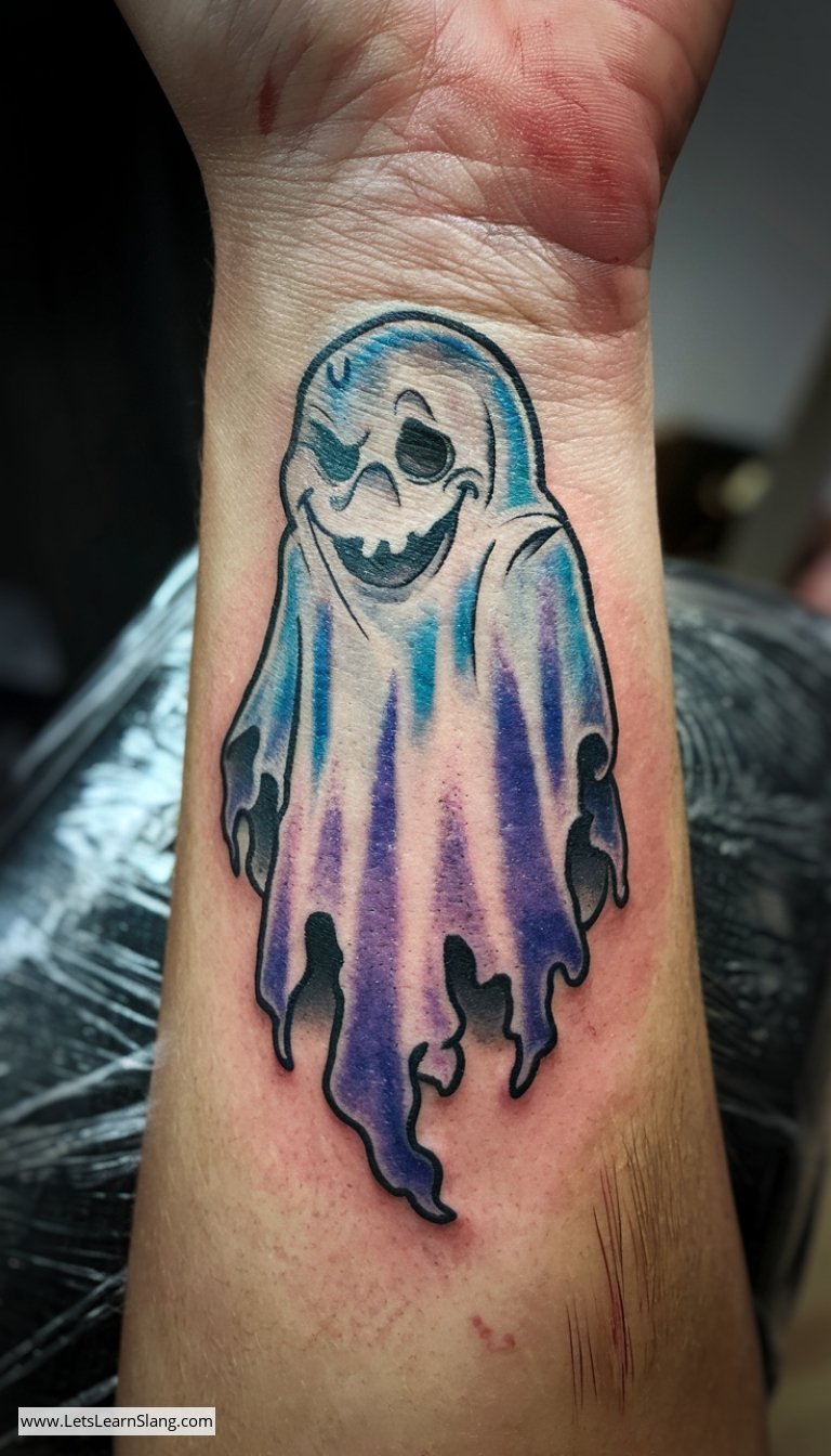 Mischievous Ghost Wrist Tattoo