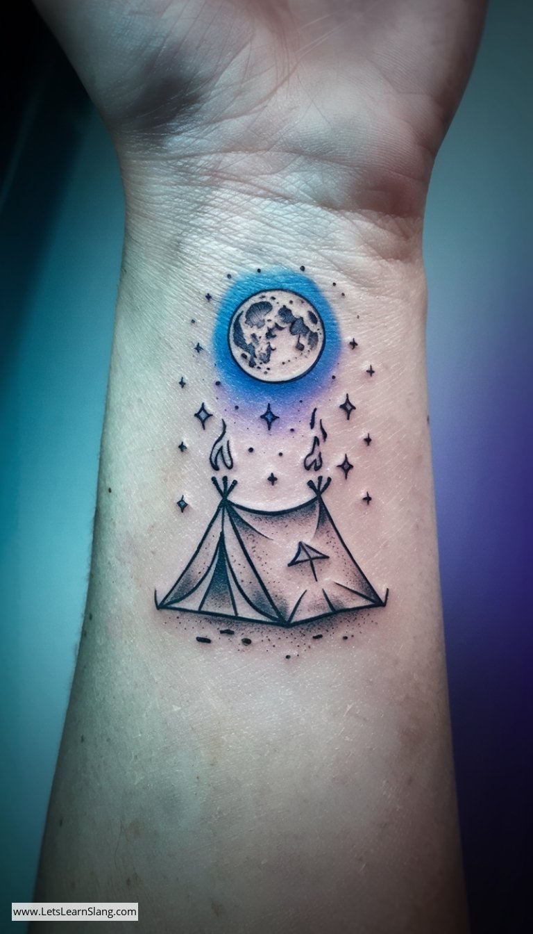 Moonlit Tent Wrist Tattoo