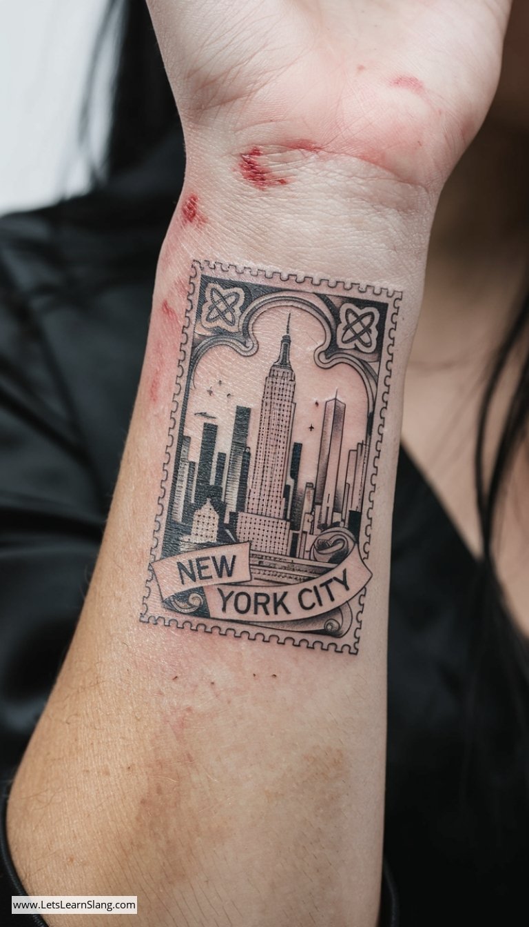 New York City Stamp Wrist Tattoo