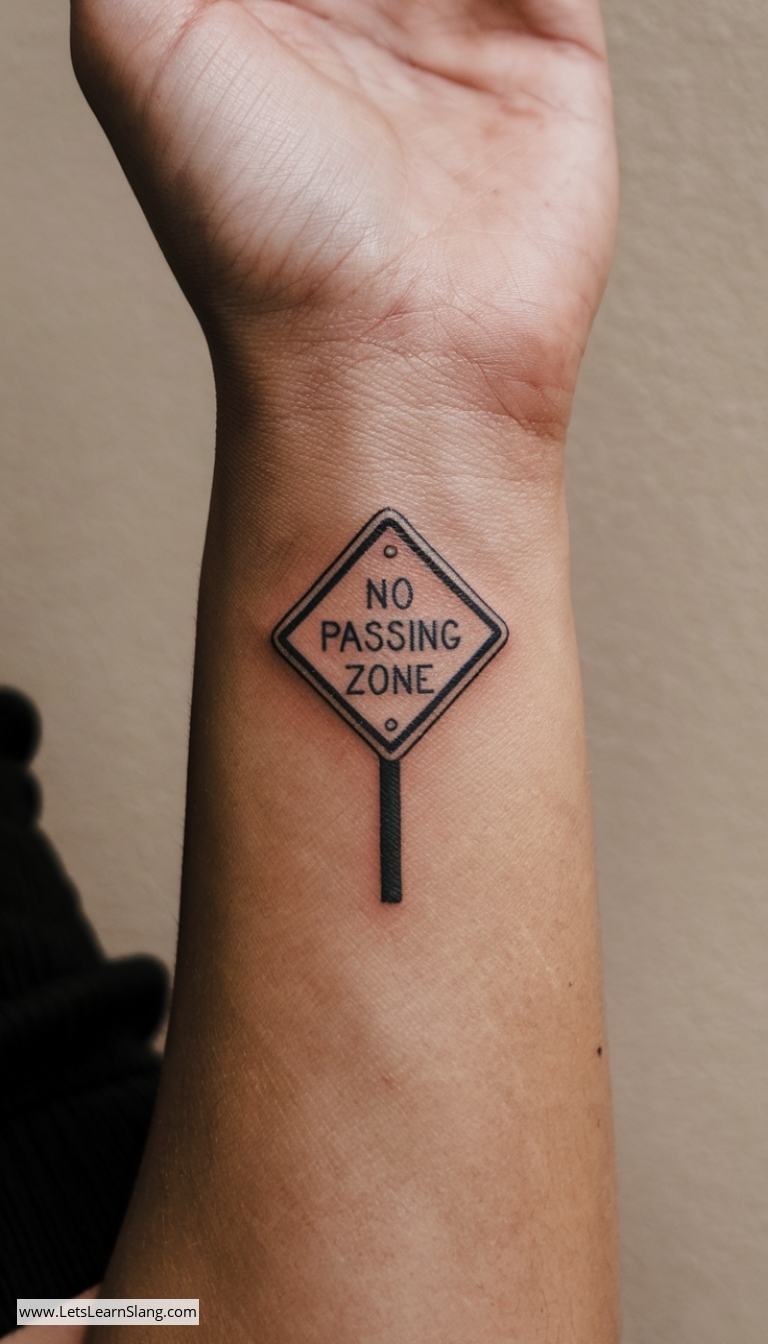 No Passing Zone Wrist Tattoo