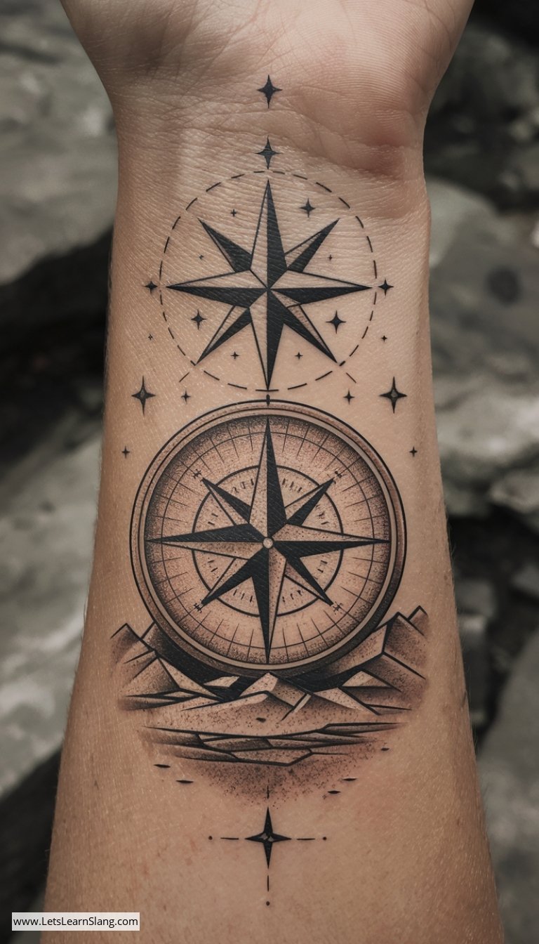 North Star Compass Wrist Tattoo