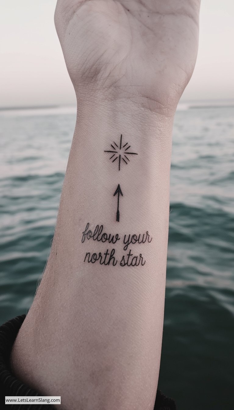 North Star and Arrow Wrist Tattoo