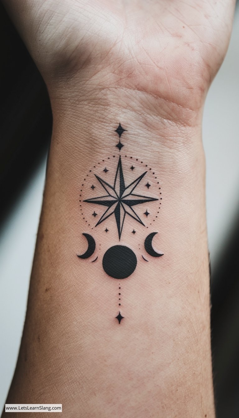 North Star and Lunar Phases Wrist Tattoo
