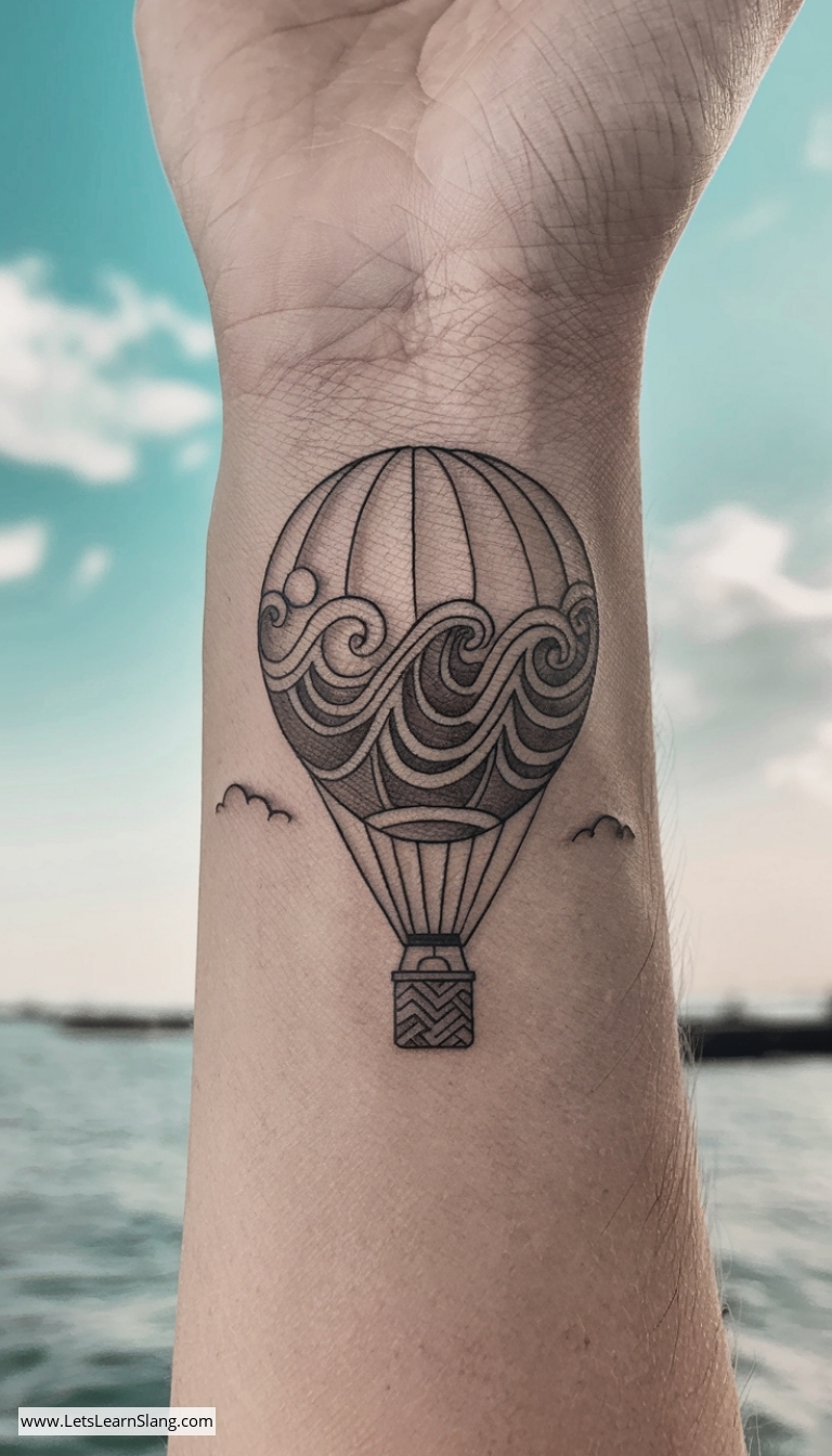 Ocean Waves Hot Air Balloon Wrist Tattoo
