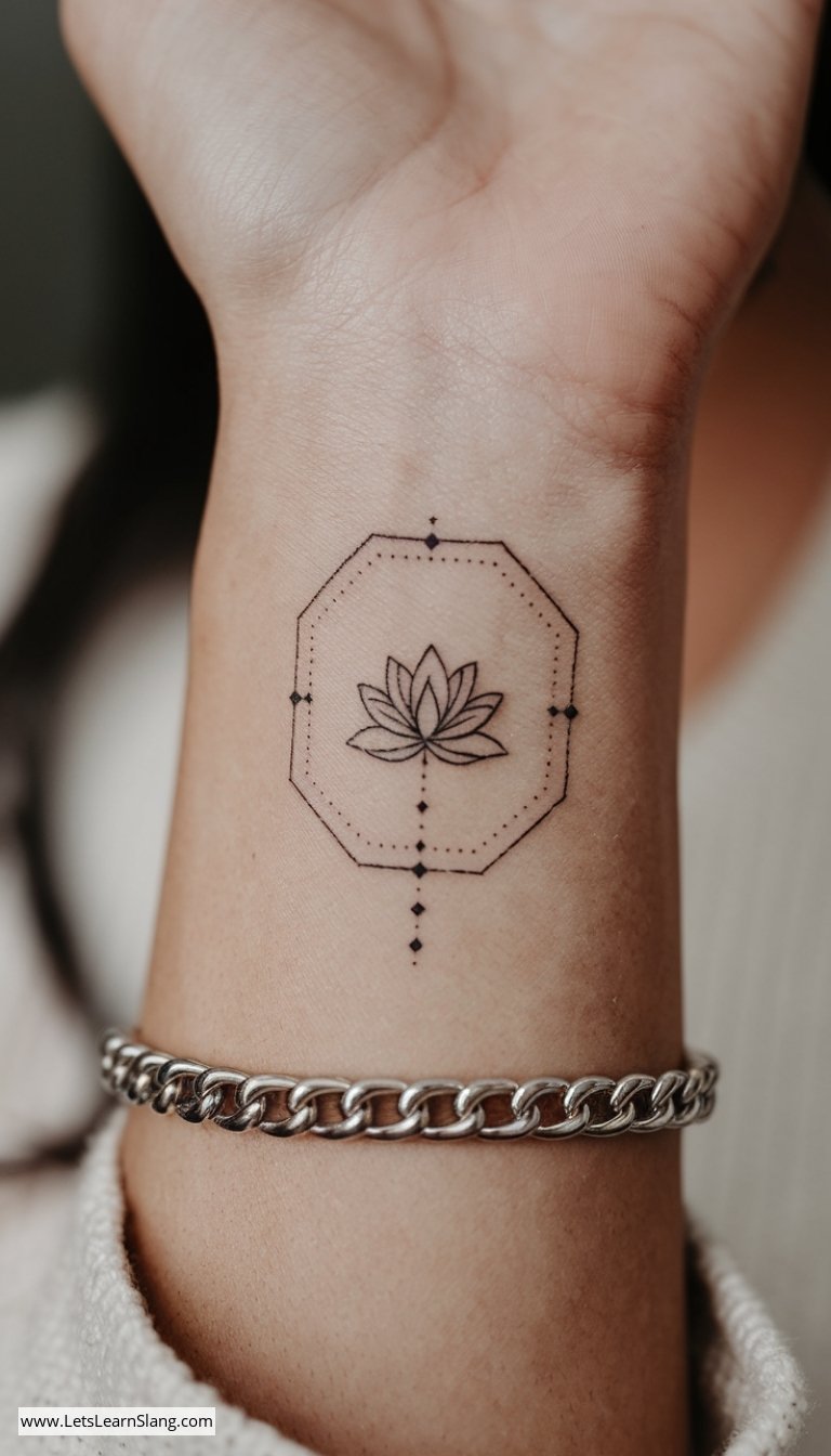 Octagonal Lotus Wrist Tattoo