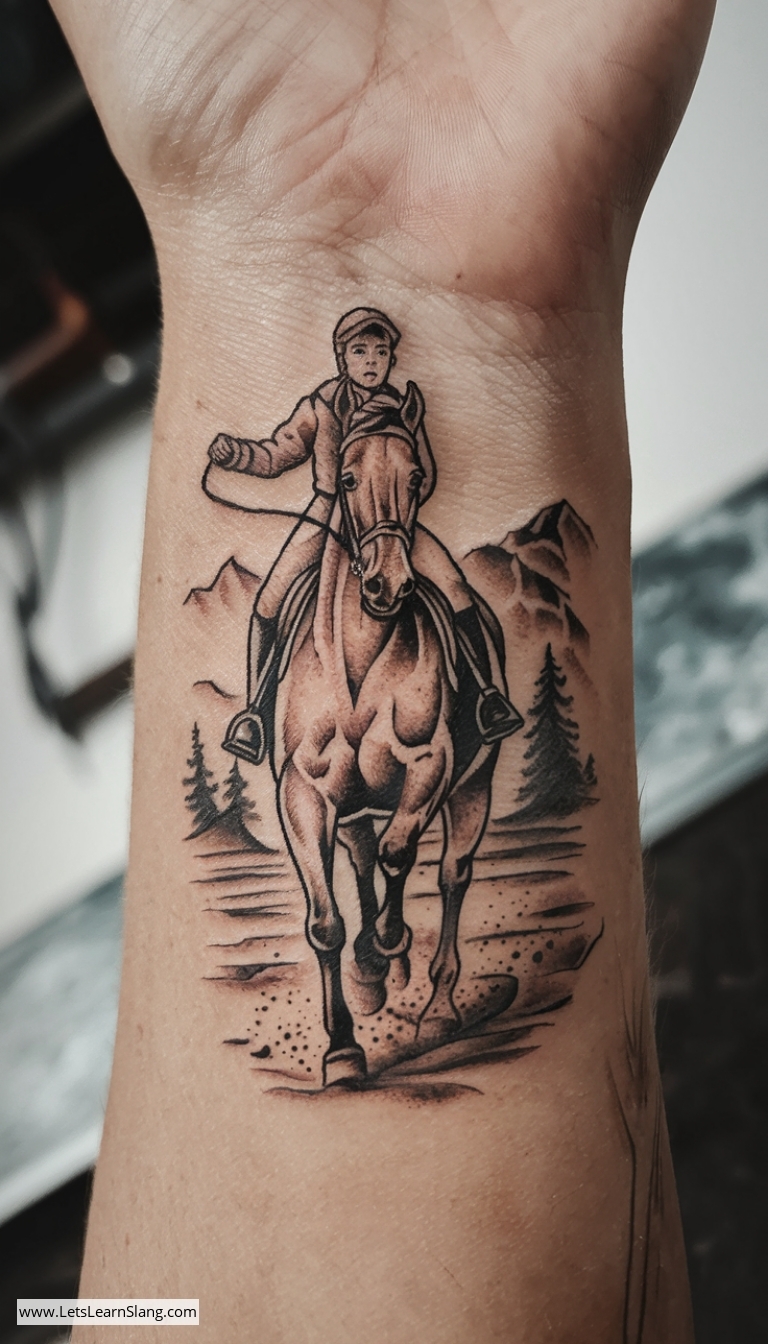 Petite Horseback Rider Wrist Tattoo