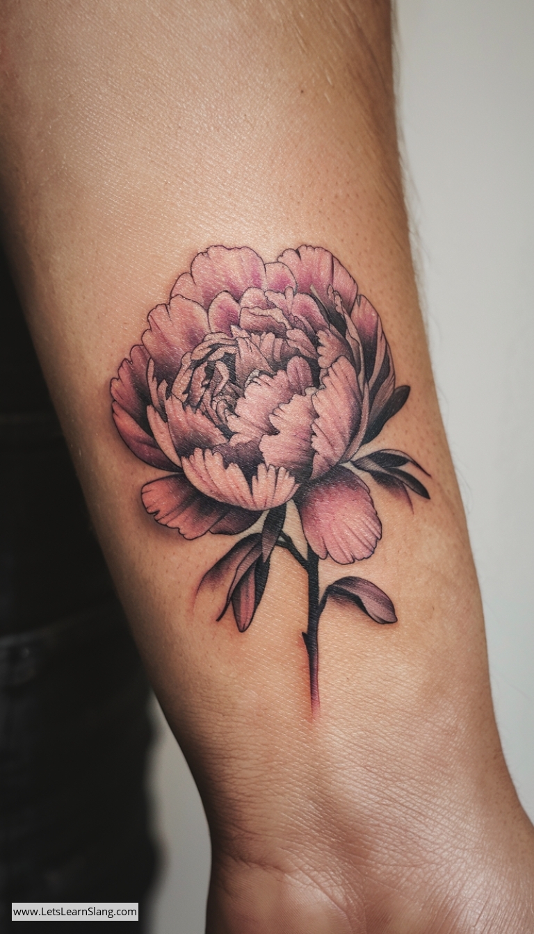 Petite Pink Peony Wrist Tattoo