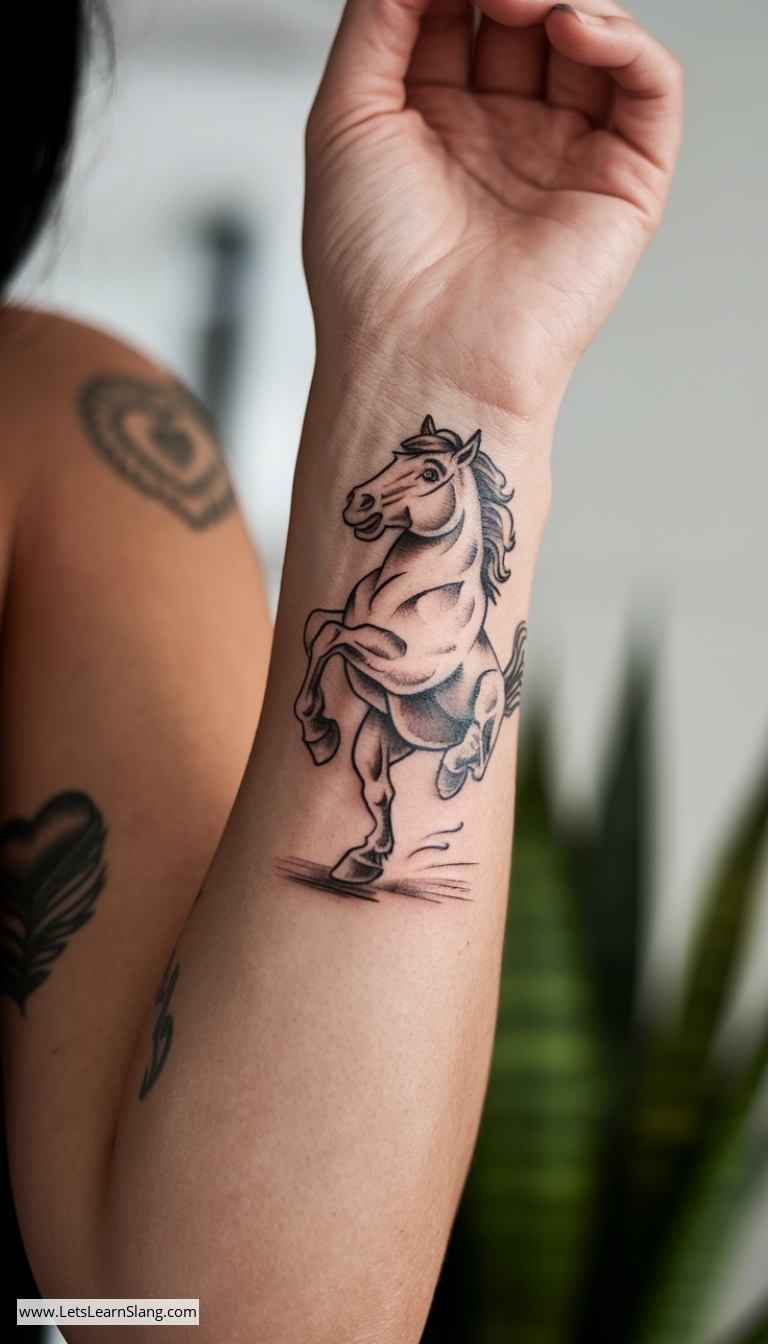 Playful Horse Wrist Tattoo