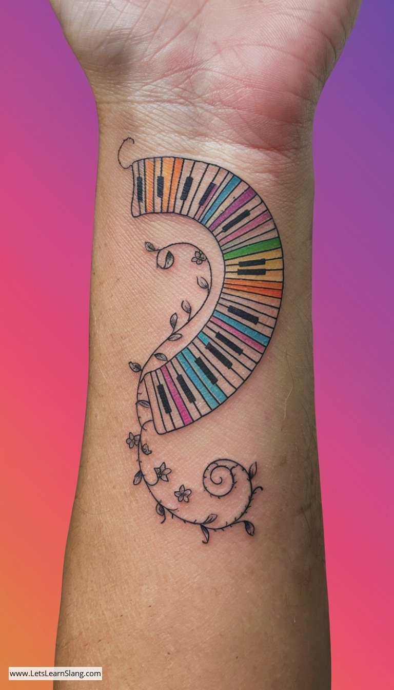 Rainbow Piano Keys Wrist Tattoo