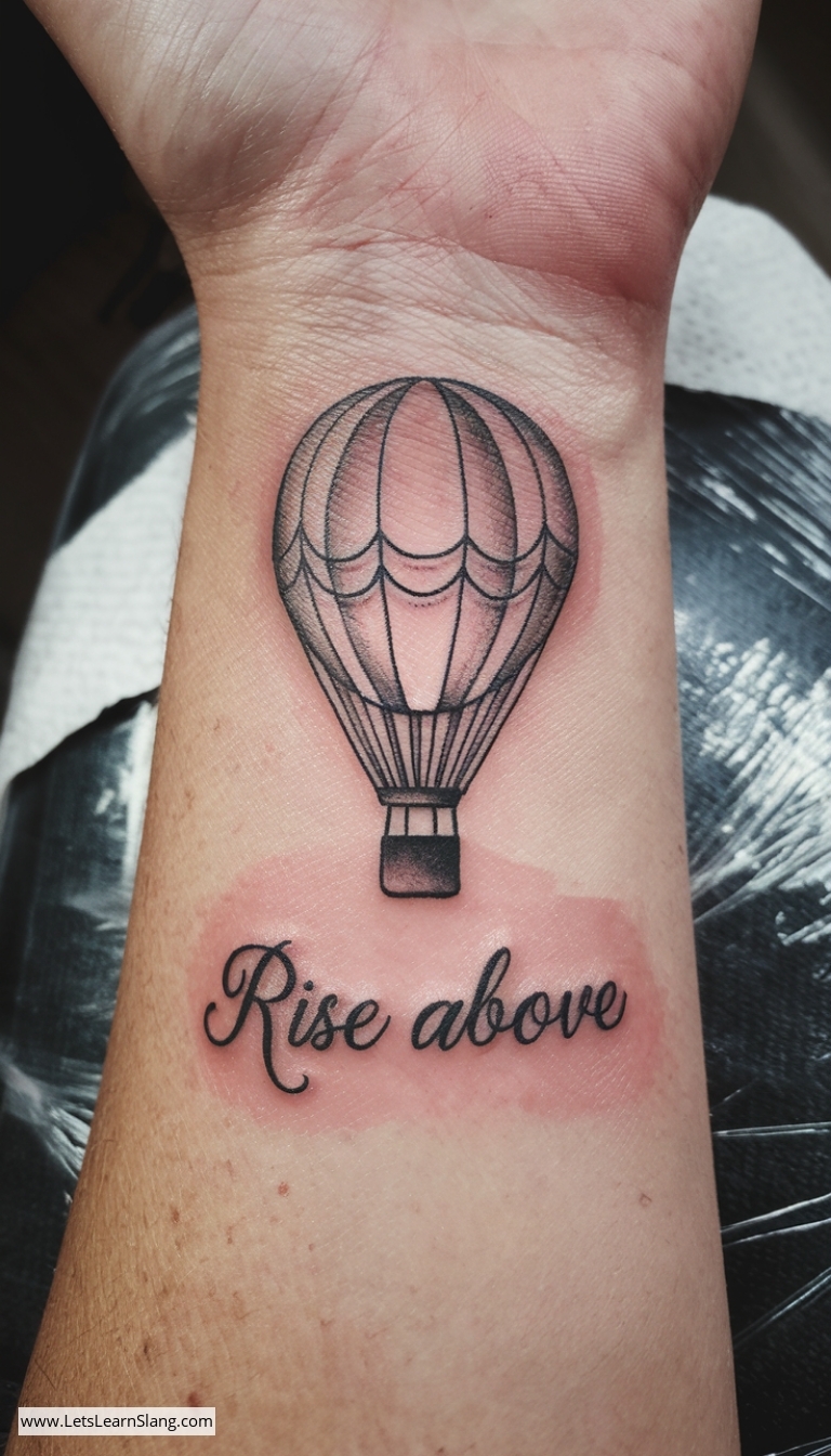 Rise Above Hot Air Balloon Wrist Tattoo