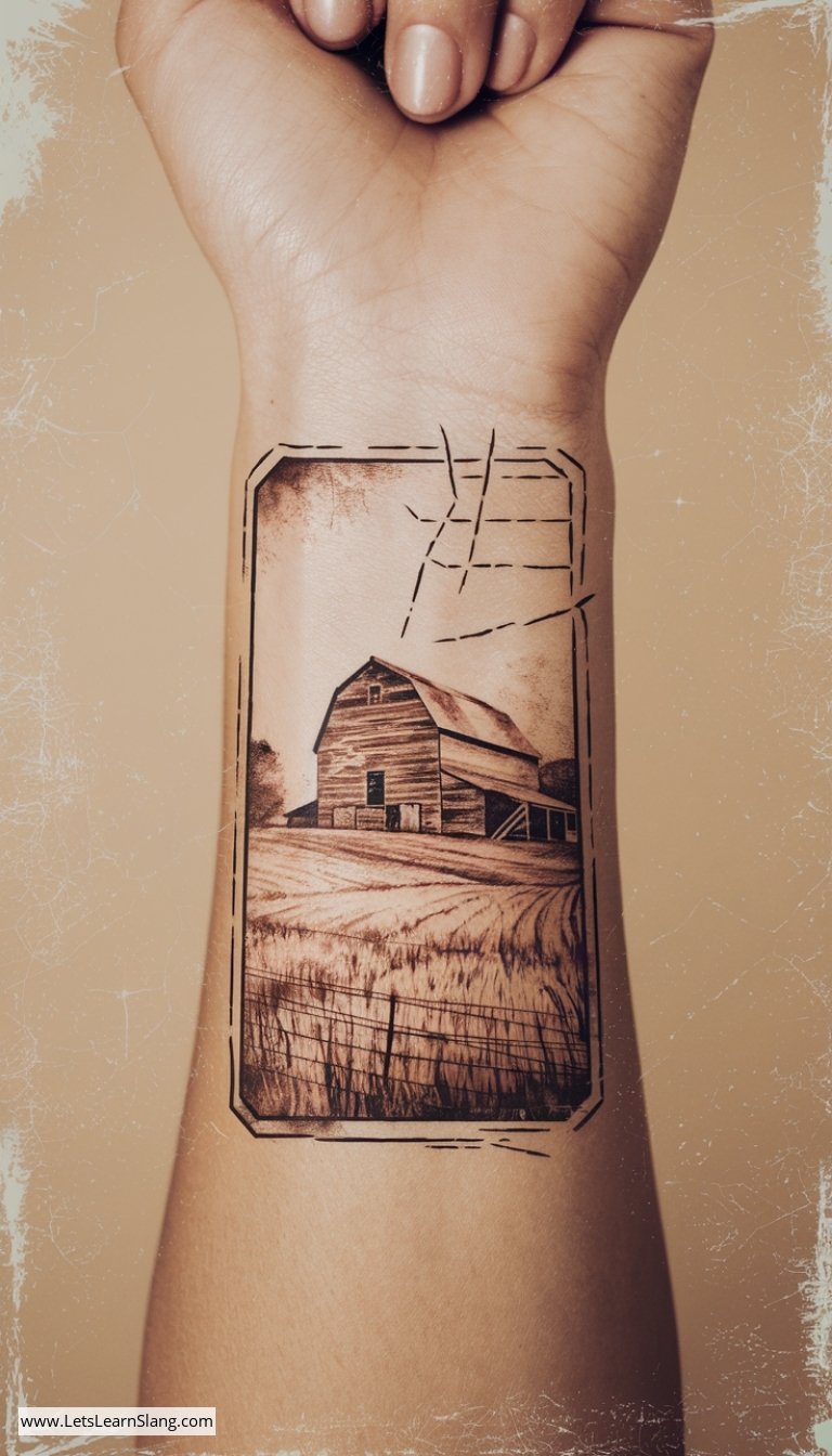Rustic Postcard Barn Tattoo