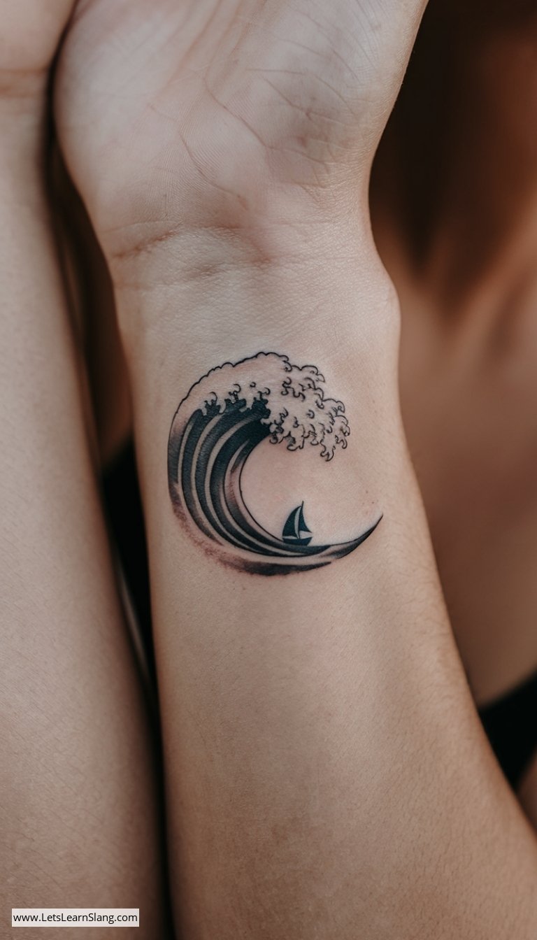 Sailboat Wave Wrist Tattoo