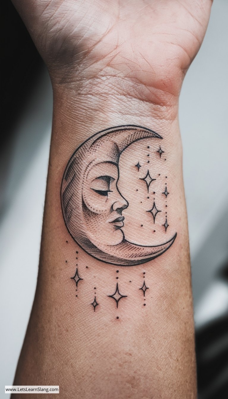 Serene Crescent Moon Wrist Tattoo