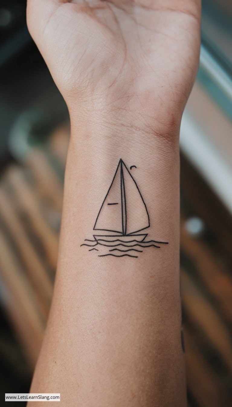 Simplistic Sailboat Wrist Tattoo