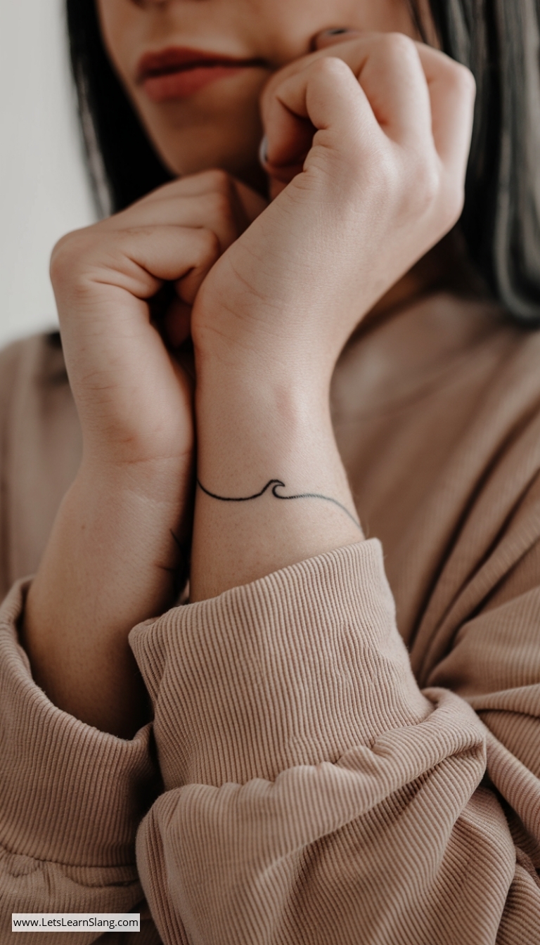 Single Line Wave Wrist Tattoo