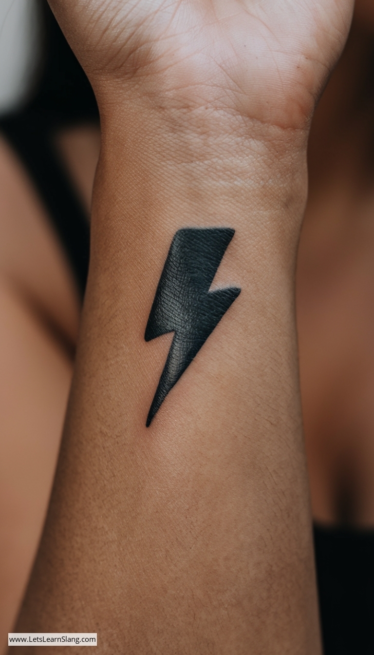 Sleek Black Lightning Bolt Wrist Tattoo