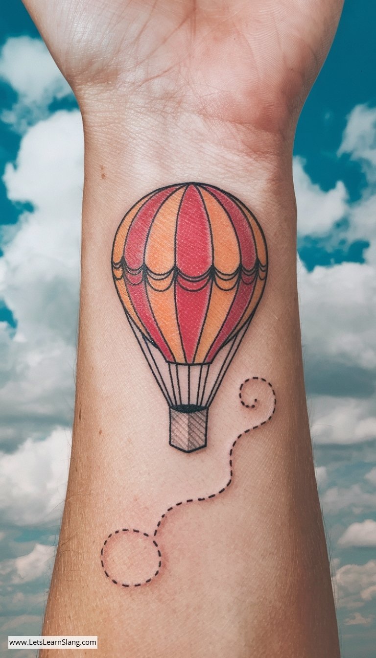 Sleek Hot Air Balloon Wrist Tattoo