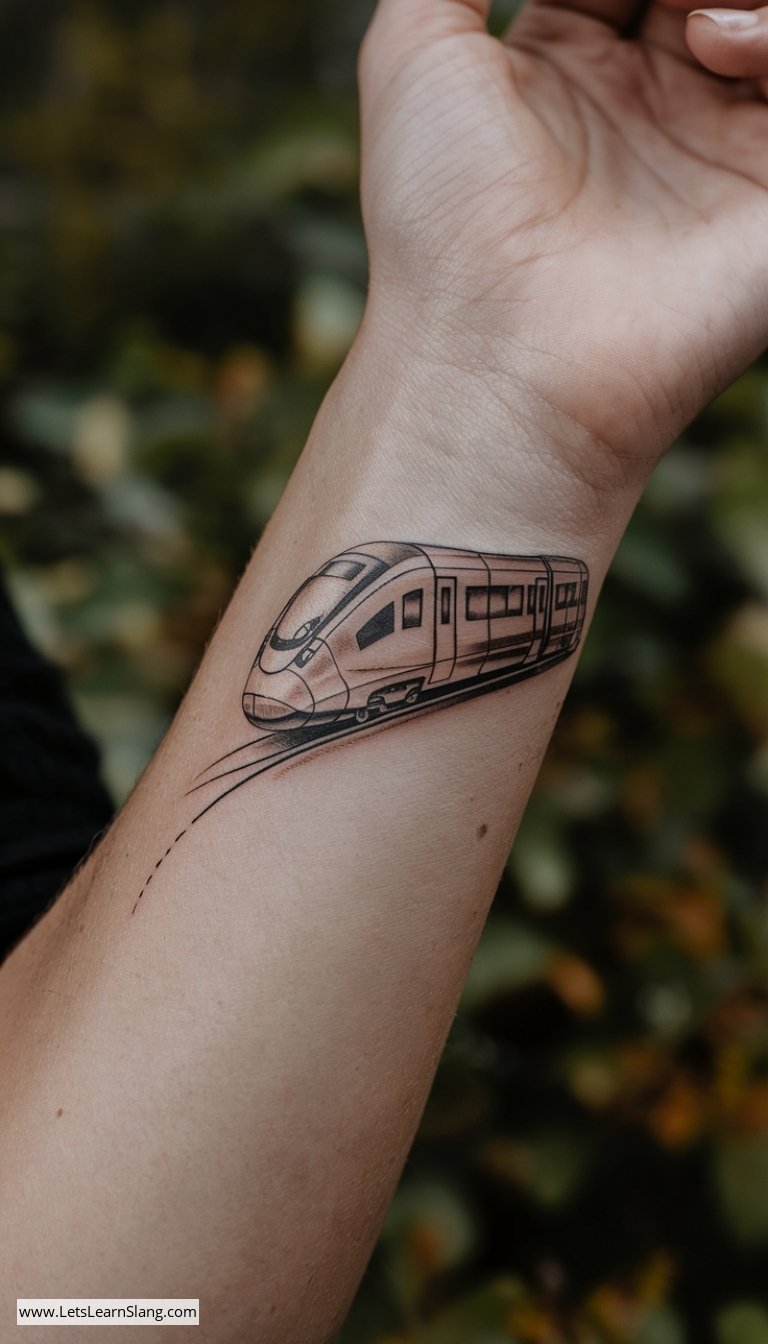 Sleek Modern Train Wrist Tattoo