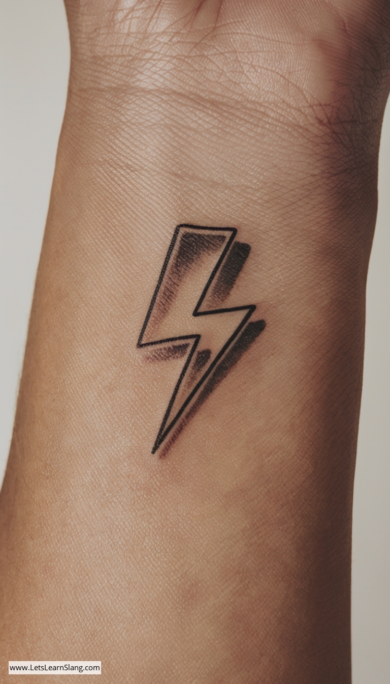 Soft Shadow Lightning Bolt Wrist Tattoo