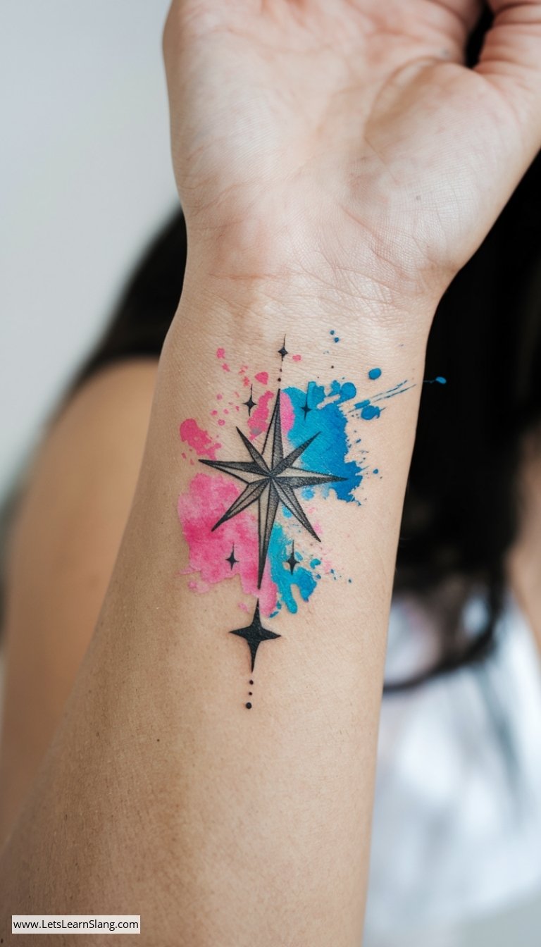 Splash of North Star Wrist Tattoo