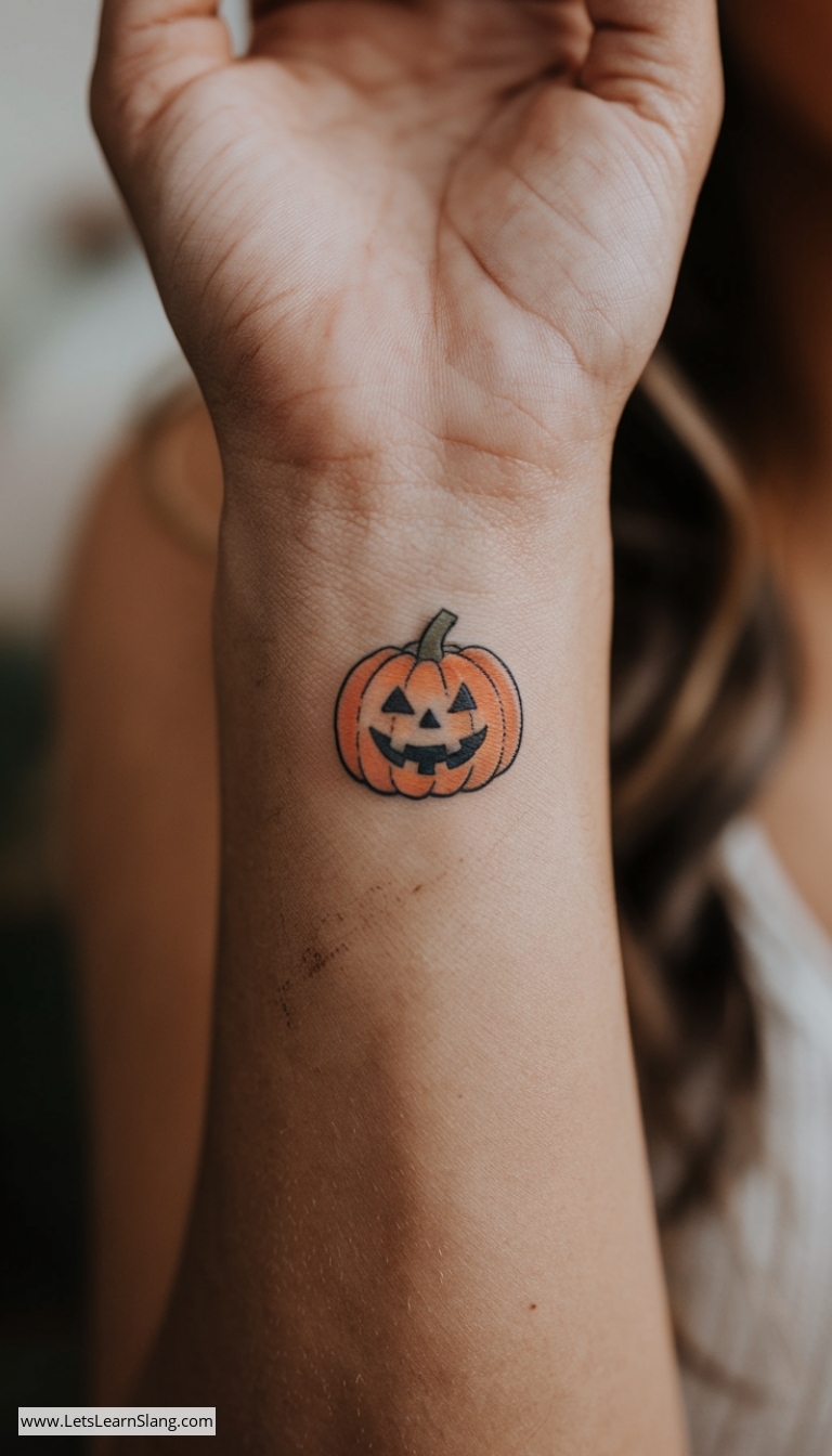 Spooky Pumpkin Wrist Tattoo