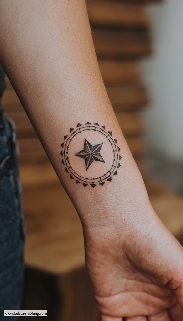 Star with Tribal Circle Wrist Tattoo