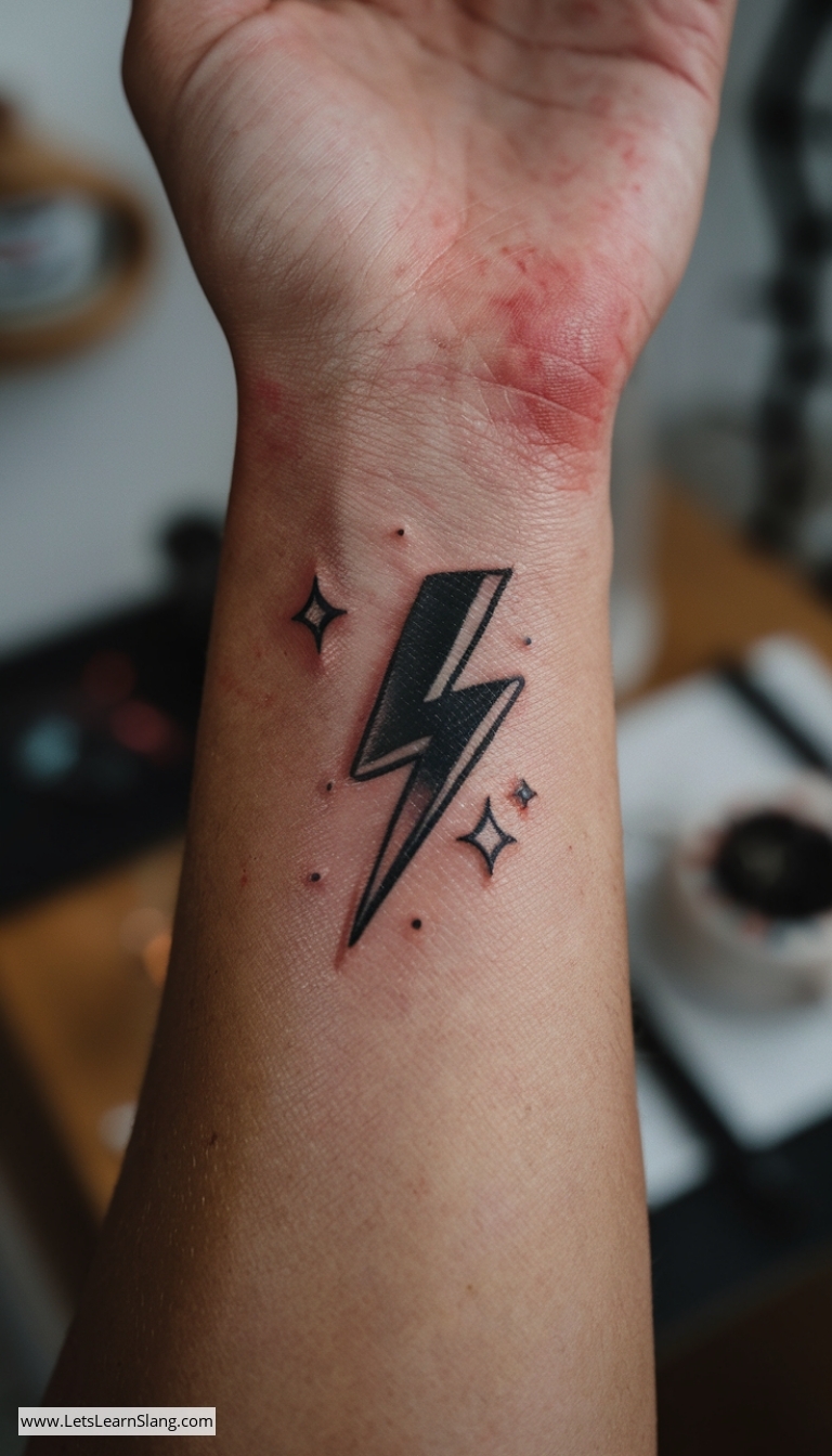 Starlit Lightning Bolt Wrist Tattoo