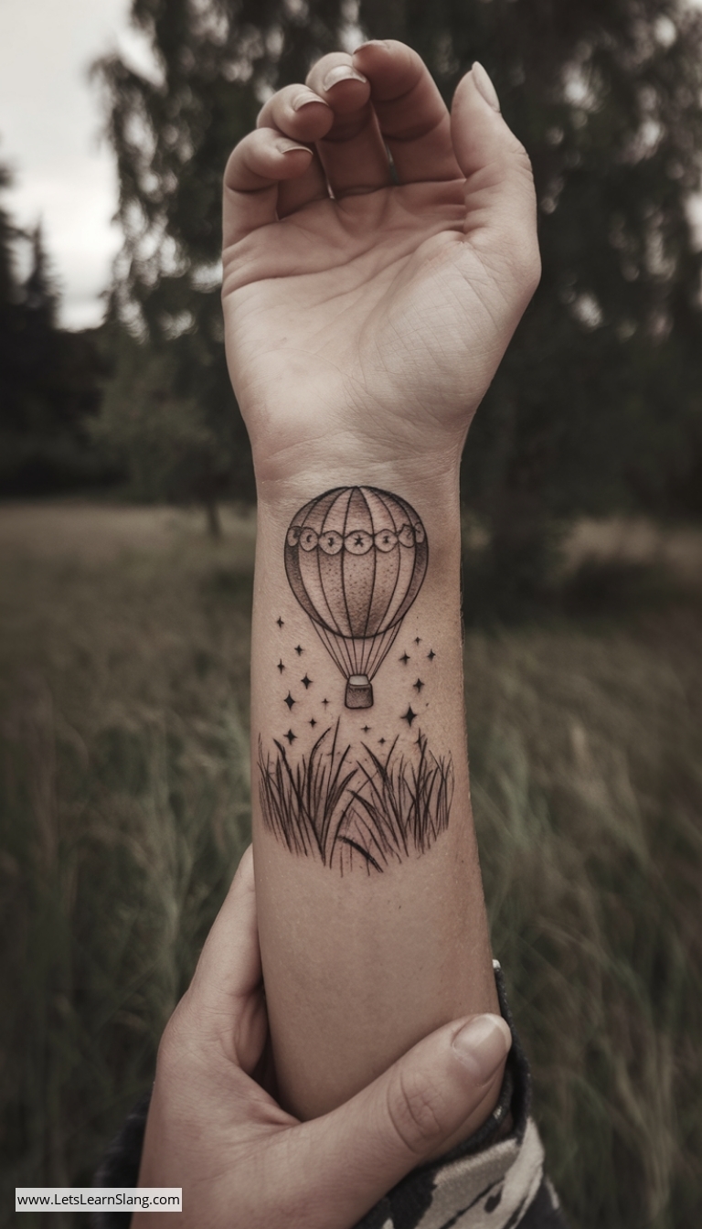 Starry Hot Air Balloon Wrist Tattoo