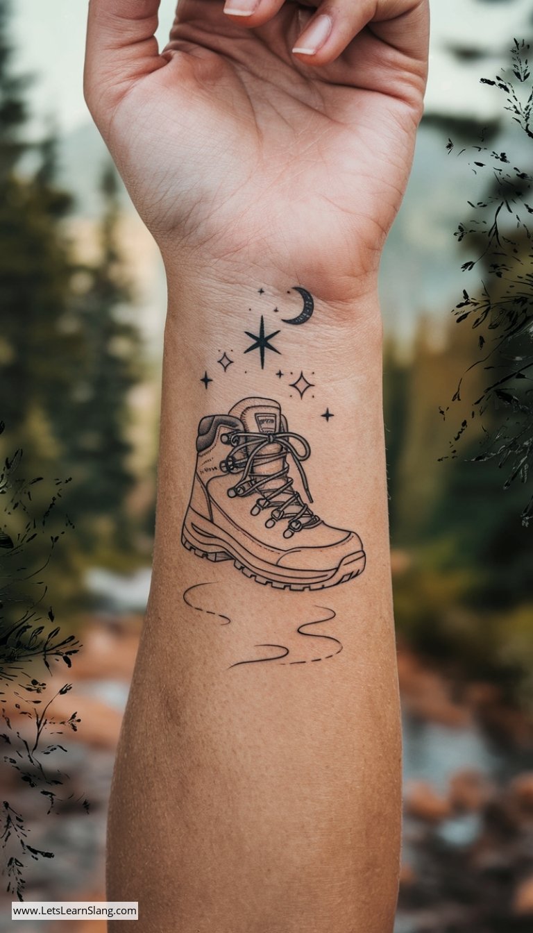 Starry Night Hiking Boot Wrist Tattoo