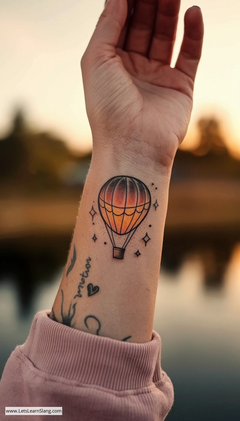 Starry Sky Hot Air Balloon Wrist Tattoo