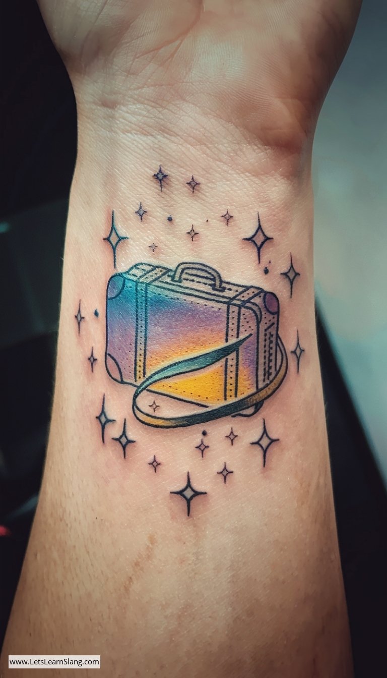 Starry Suitcase Wrist Tattoo