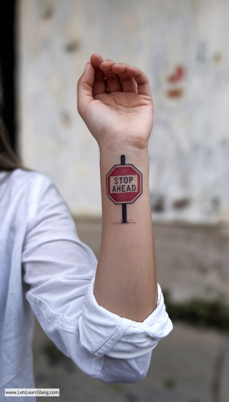 Stop Ahead Wrist Tattoo