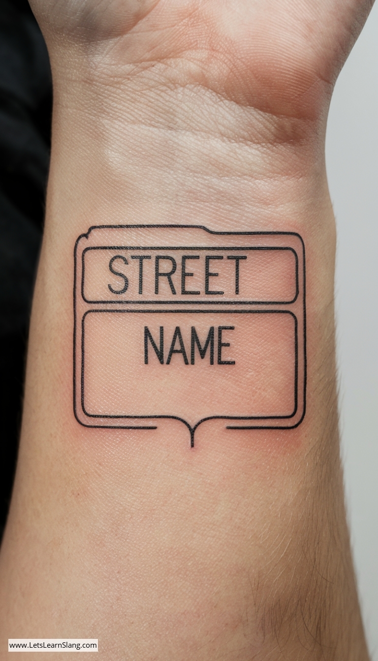 Street Name Sign Wrist Tattoo