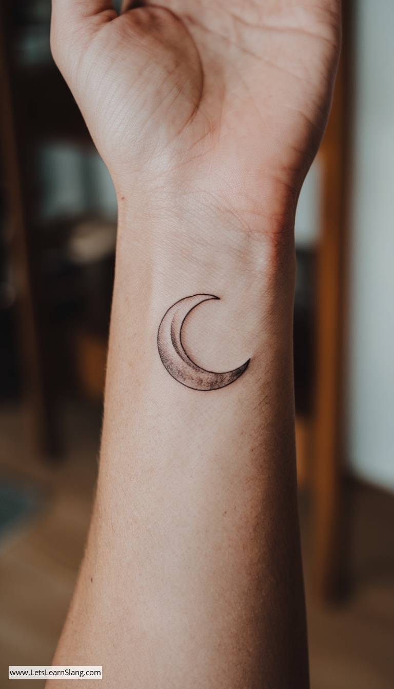 Subtle Crescent Moon Wrist Tattoo