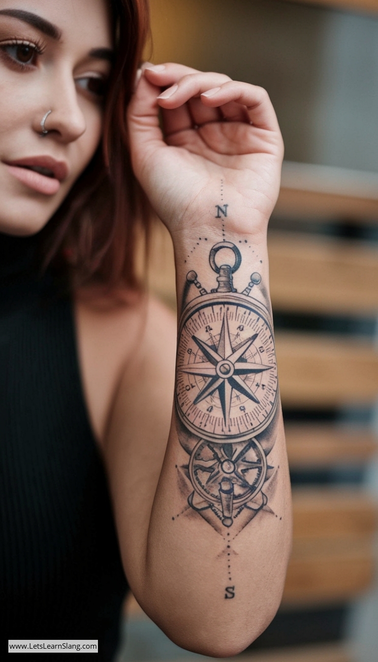Sundial Compass Wrist Tattoo