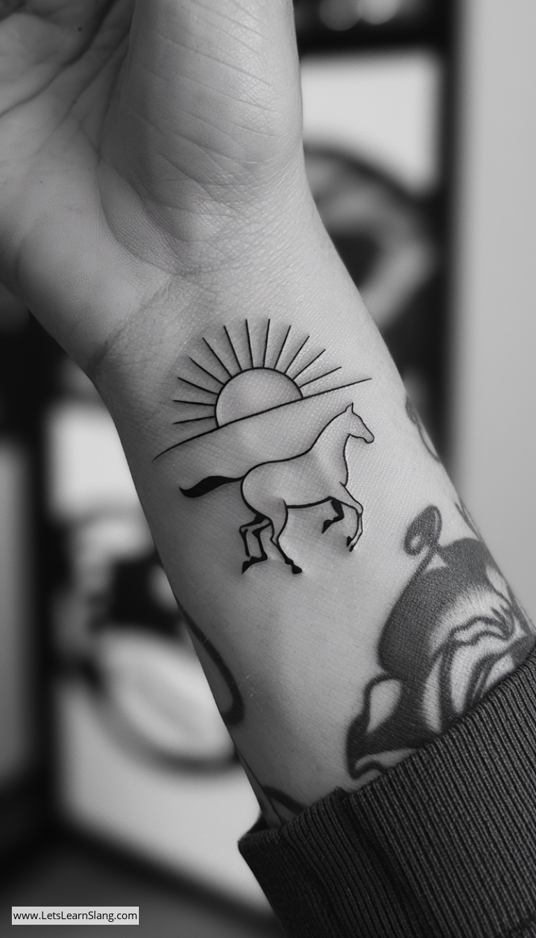 Sunrise Horse Silhouette Wrist Tattoo