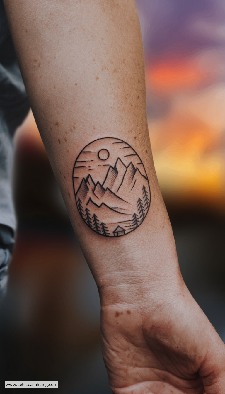 Sunset Mountain Landscape Wrist Tattoo