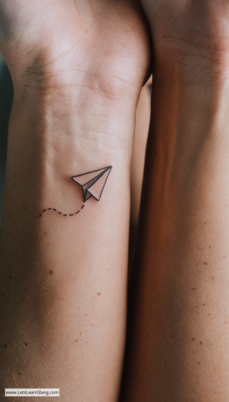 Tiny Paper Airplane Wrist Tattoo