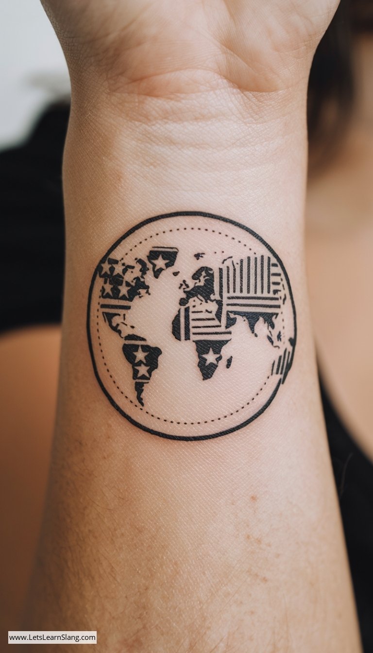 Tiny World Circle Wrist Tattoo
