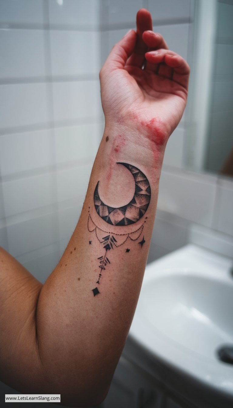 Tribal Crescent Moon Wrist Tattoo