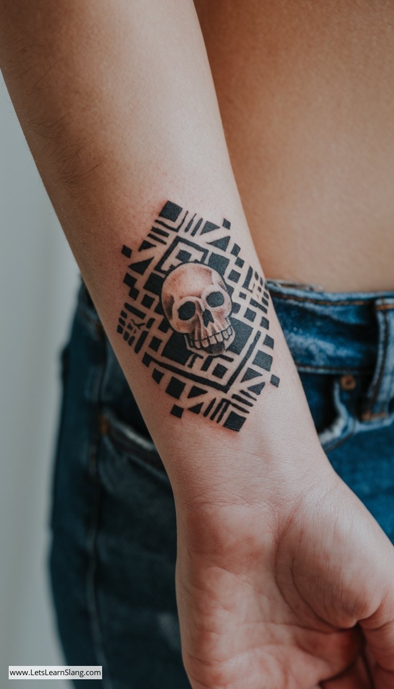 Tribal Skull Wrist Tattoo for Women