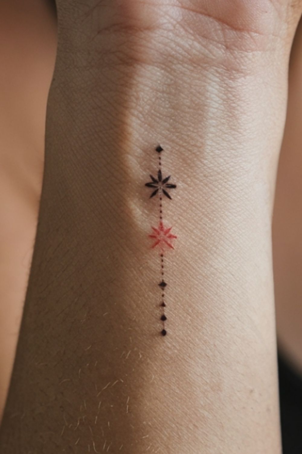Vertical Star Line Wrist Tattoo