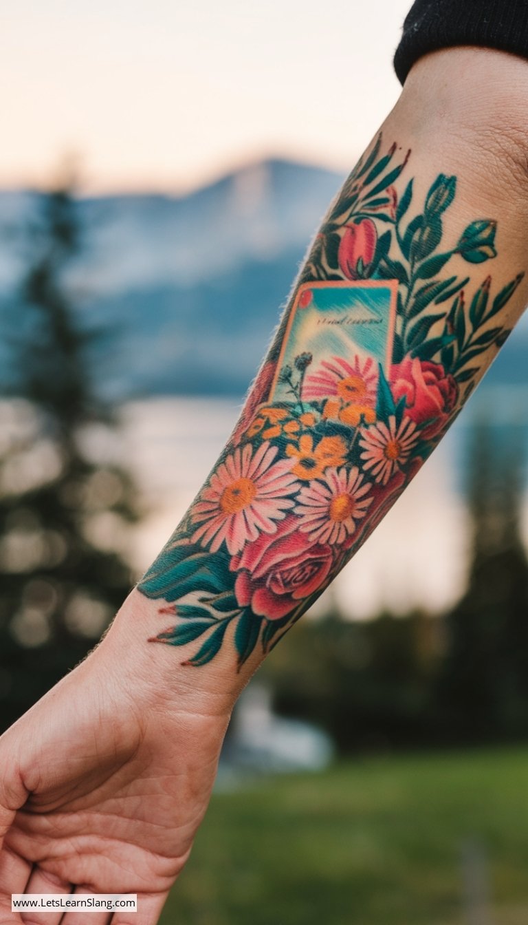 Vibrant Floral Postcard Tattoo