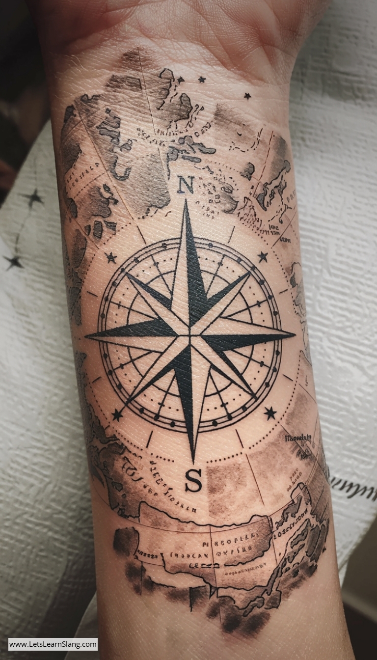 Vintage Compass Rose Wrist Tattoo
