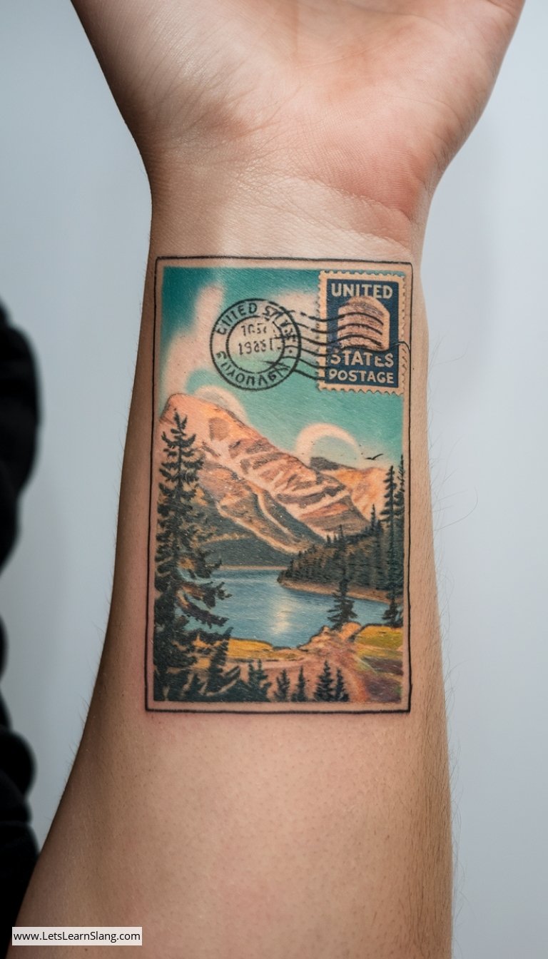 Vintage Postcard Wrist Tattoo