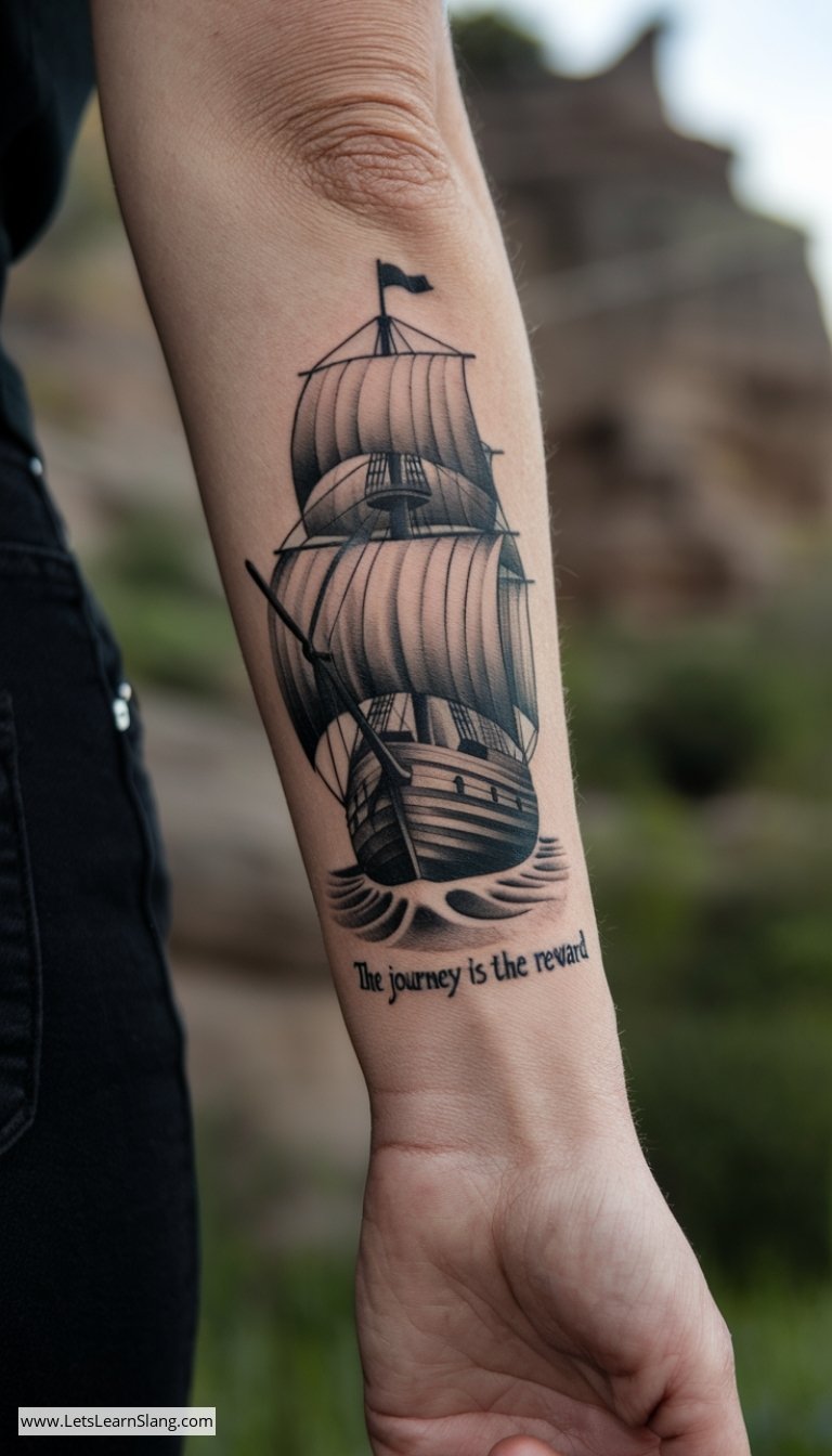 Vintage Sailing Ship Postcard Tattoo