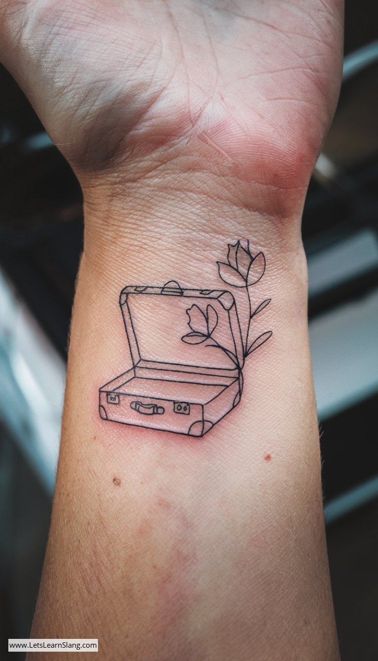 Wanderlust Suitcase Wrist Tattoo