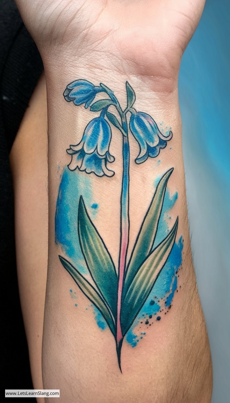 Watercolor Bluebell Wrist Tattoo