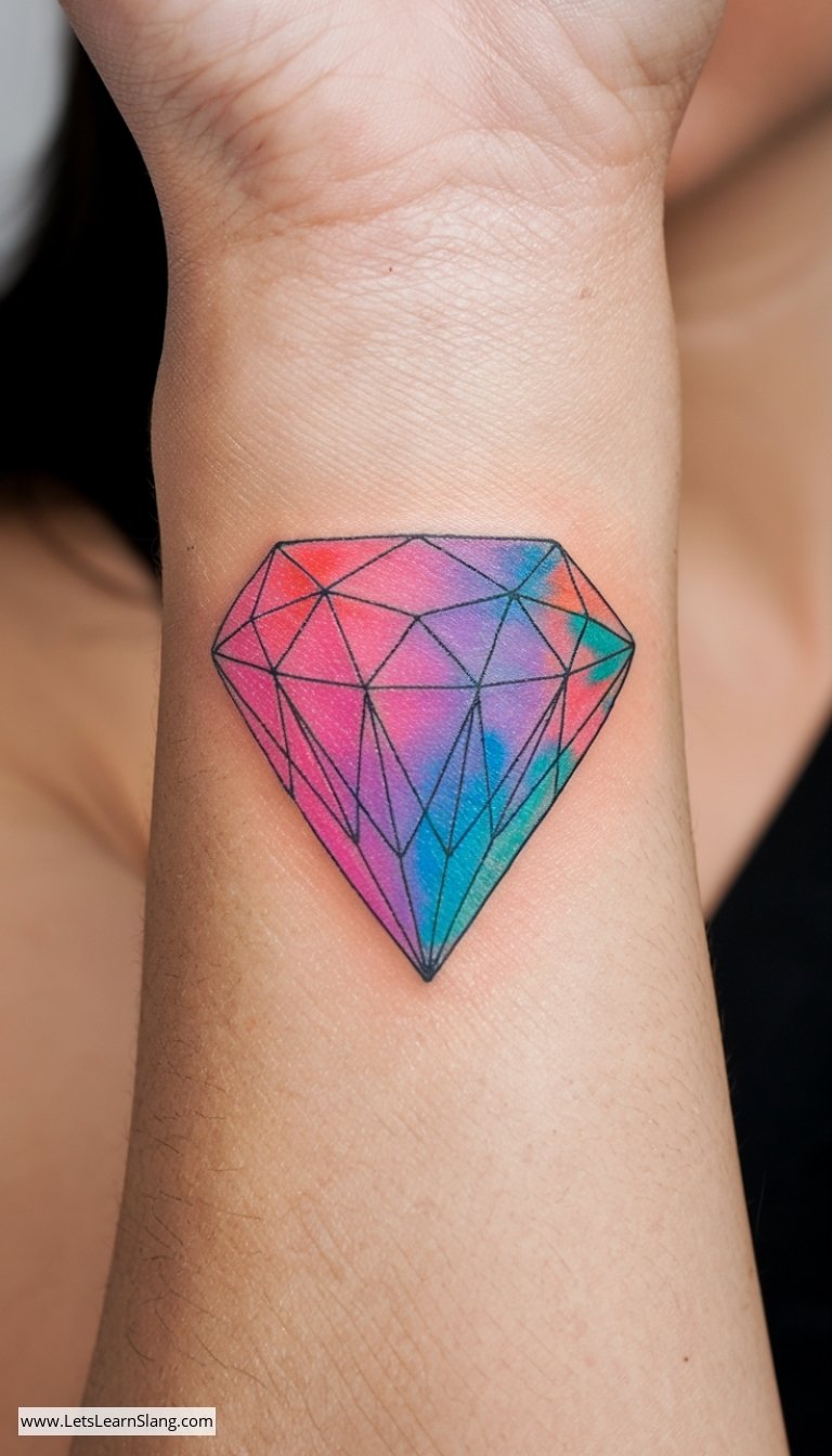 Watercolor Diamond Wrist Tattoo